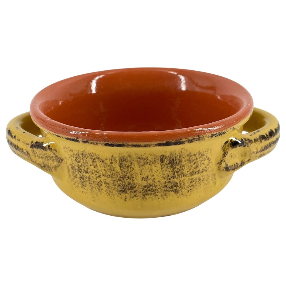 De Silva Italy Terracotta Soup Bowl Yellow Glazed Ceramic Double Handle Crock